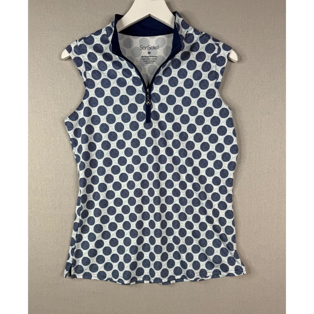 SanSoleil Sleeveless Polo Women Medium Blue UV 50+ Cooling Golf Top Quarter Zip